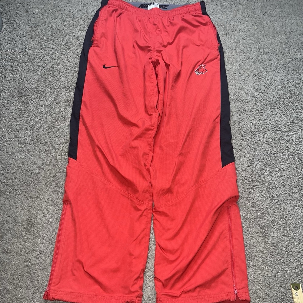 Vintage Y2K Nike Fit Storm Track Pants Black Red Swoosh Logo Zip Mens Large